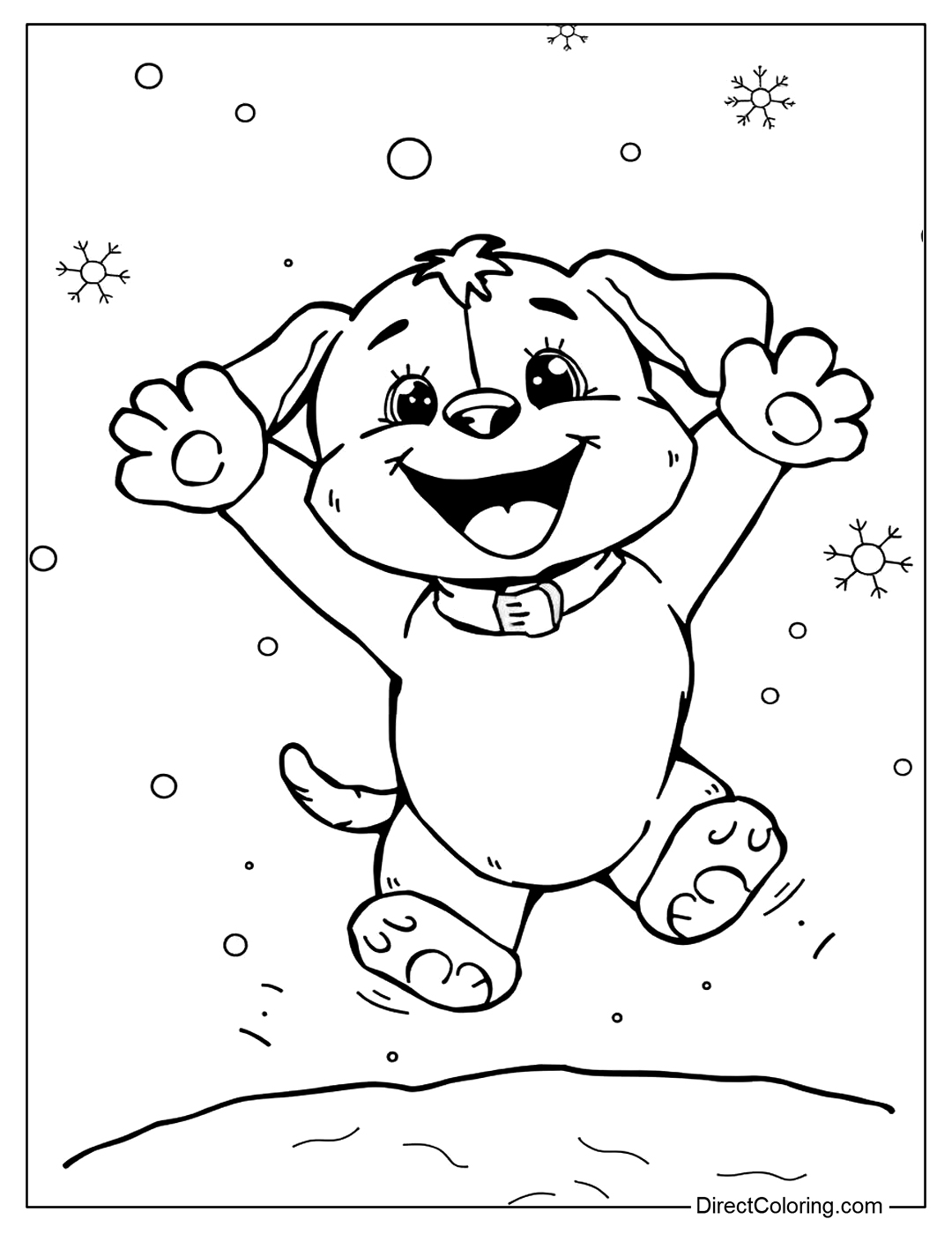 Free Color Page Puppy in the Snow